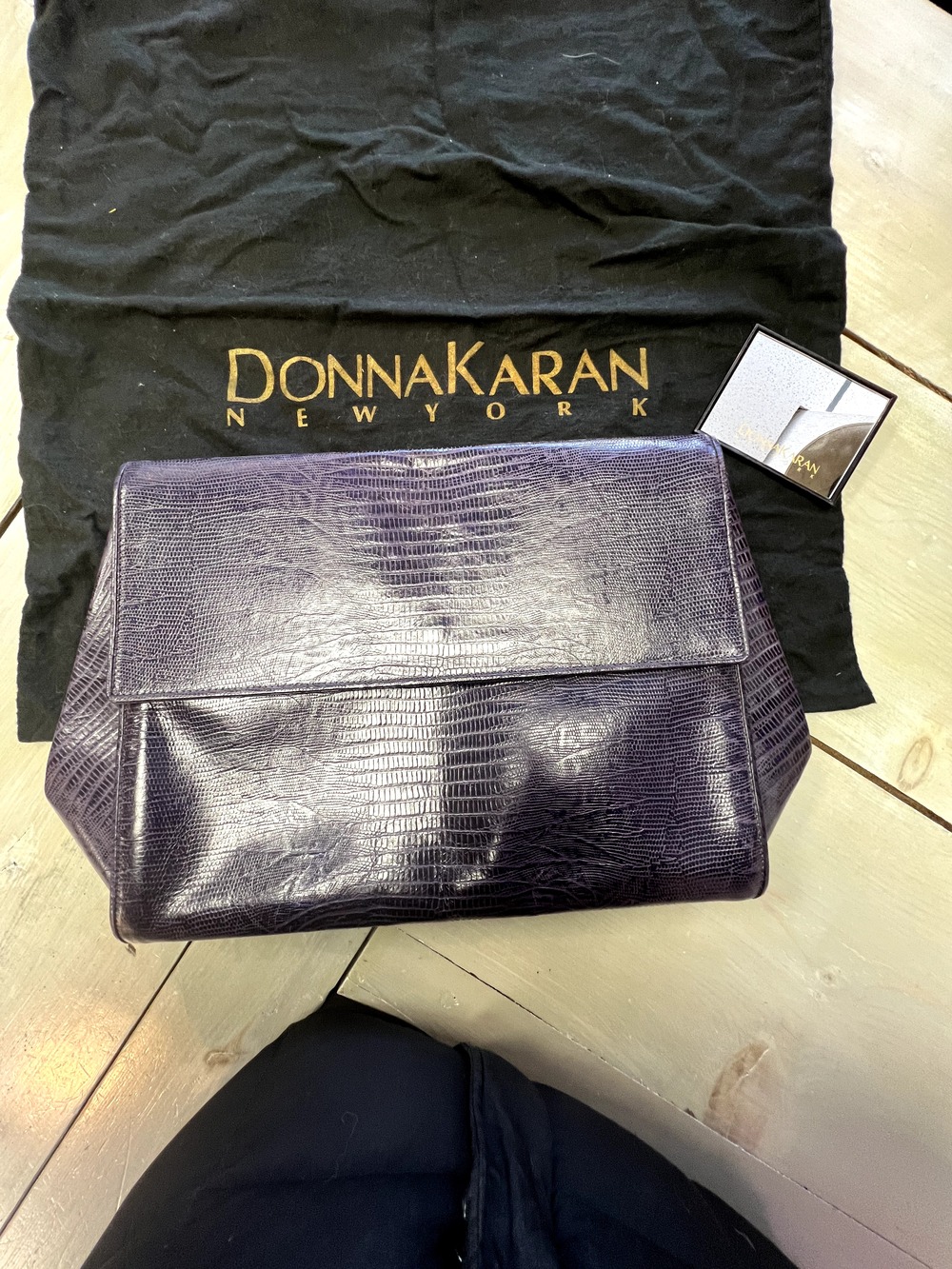 DONNA KARAN Crocodile Clutch Purple